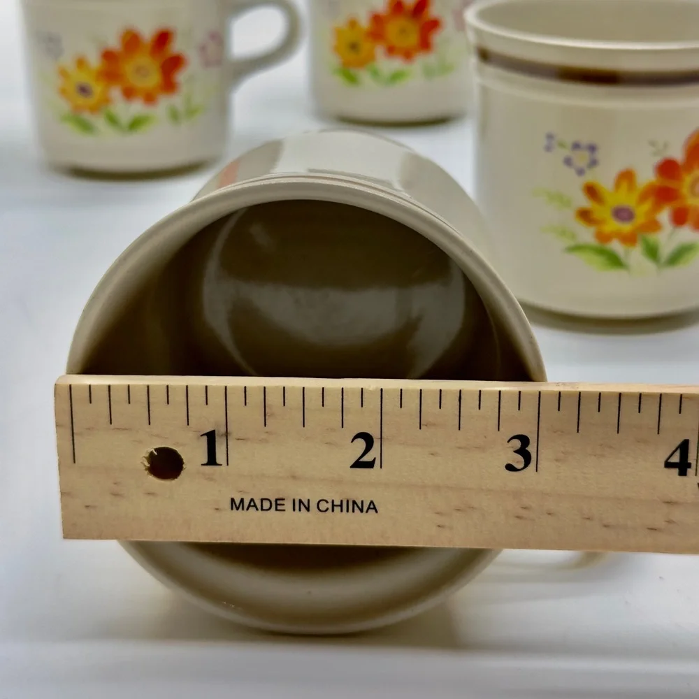 Mikasa Cream and Orange Floral Coffee Cups / Mugs Set of 4 Stonecraft KA103 - Picture 6 of 8
